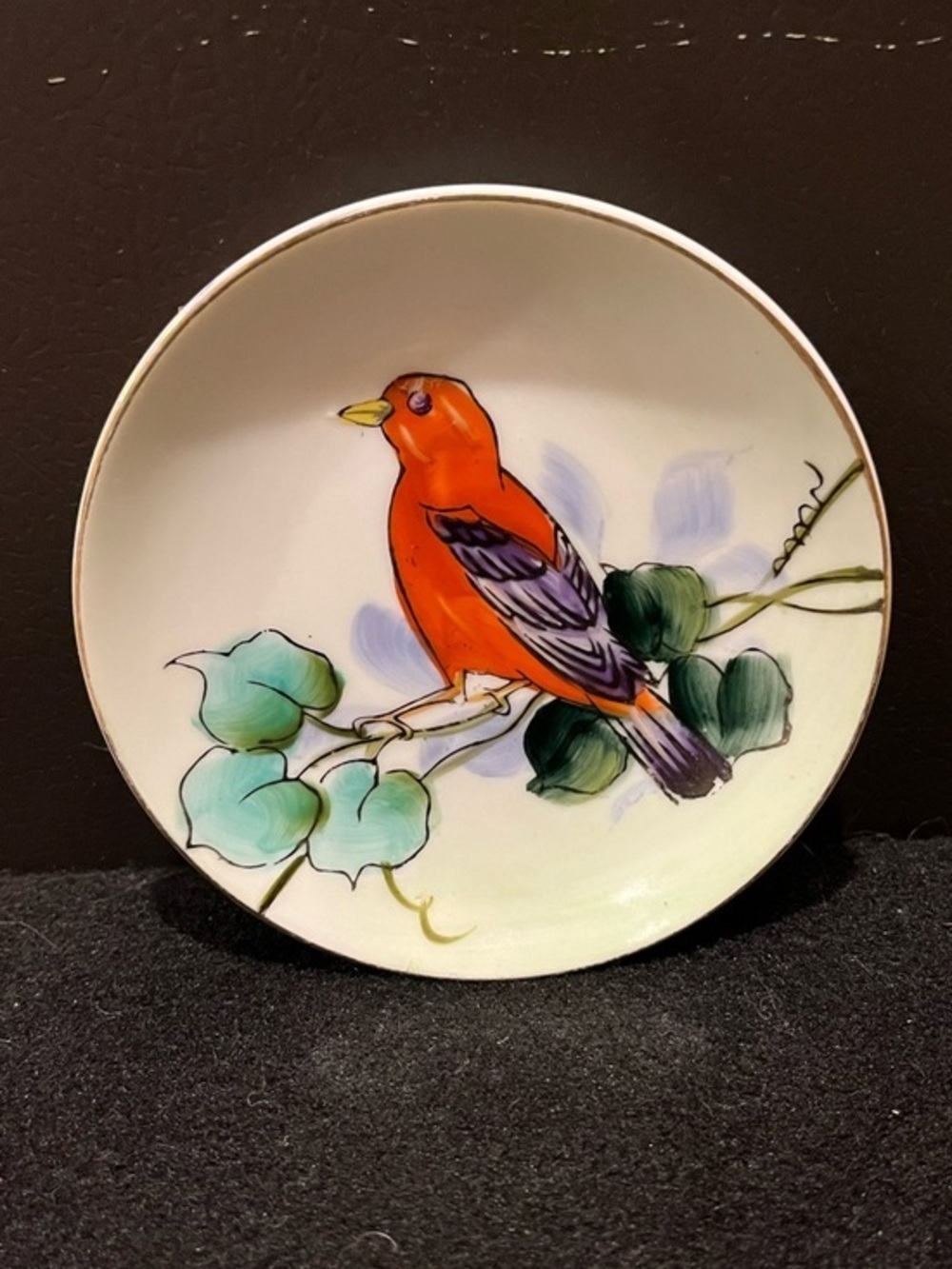 Vintage Lefton Orange Bird Mini 4” Hand Painted Decorative Plate